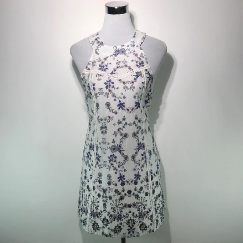 Blue Rain Cream Sheath Mini Dress Halter Sleeveless